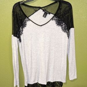 White and Black Lace Top by New York & Company